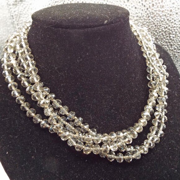 "LOFT JEWELRY" PALE GREY FACETED CRYSTALS 52" LONG NECKLACE 11 - Picture 2 of 4